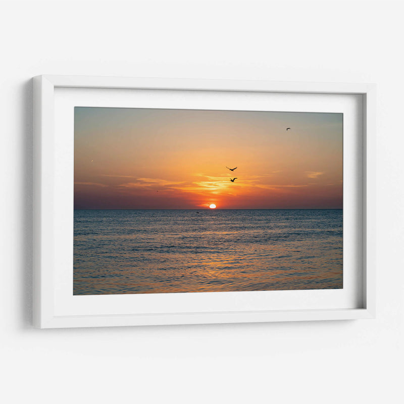 Vuelo en pareja al atardecer en el mar. - Claudia Luna | Cuadro decorativo de Canvas Lab