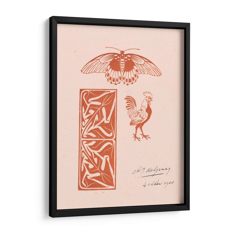 Adorno de mariposa, gallo y hojas - Julie de Graag | Cuadro decorativo de Canvas Lab