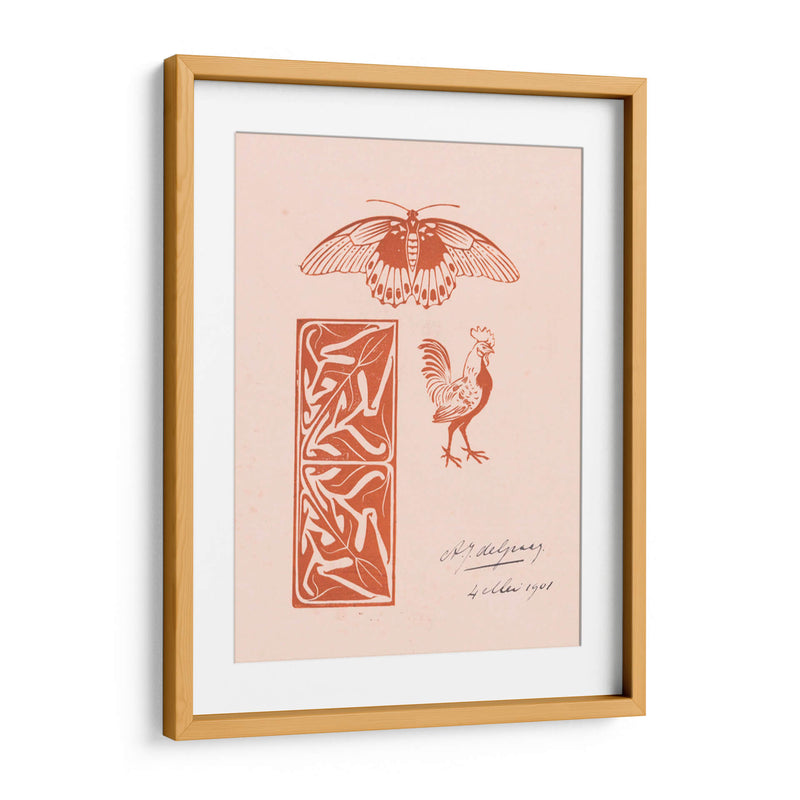 Adorno de mariposa, gallo y hojas - Julie de Graag | Cuadro decorativo de Canvas Lab