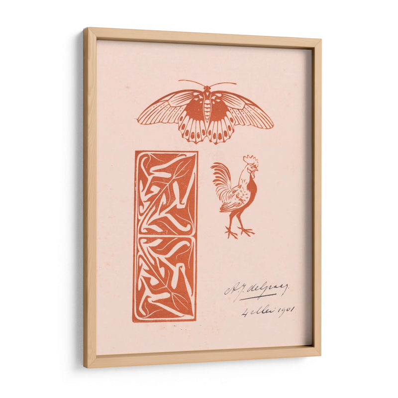 Adorno de mariposa, gallo y hojas - Julie de Graag | Cuadro decorativo de Canvas Lab