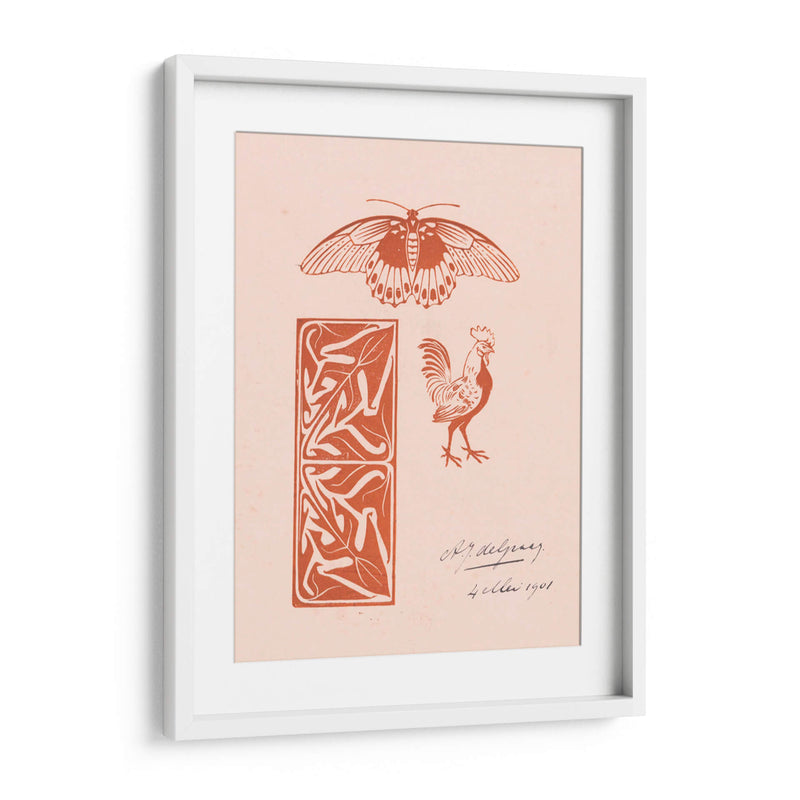 Adorno de mariposa, gallo y hojas - Julie de Graag | Cuadro decorativo de Canvas Lab