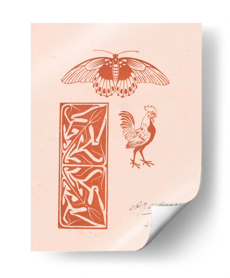 Adorno de mariposa, gallo y hojas - Julie de Graag | Cuadro decorativo de Canvas Lab