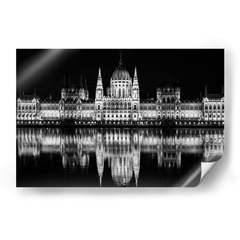 Reflejos en blanco y negro sobre el Danubio del Parlamento en Budapest - Claudia Luna | Cuadro decorativo de Canvas Lab