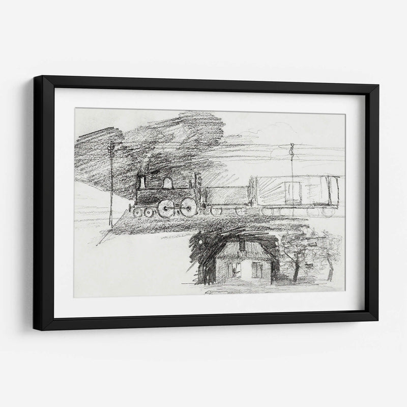 Locomotora de vapor y una casa con chimenea - Julie de Graag | Cuadro decorativo de Canvas Lab