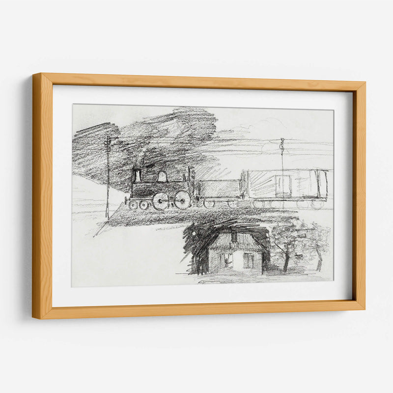 Locomotora de vapor y una casa con chimenea - Julie de Graag | Cuadro decorativo de Canvas Lab