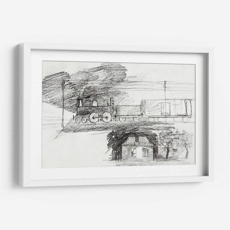 Locomotora de vapor y una casa con chimenea - Julie de Graag | Cuadro decorativo de Canvas Lab