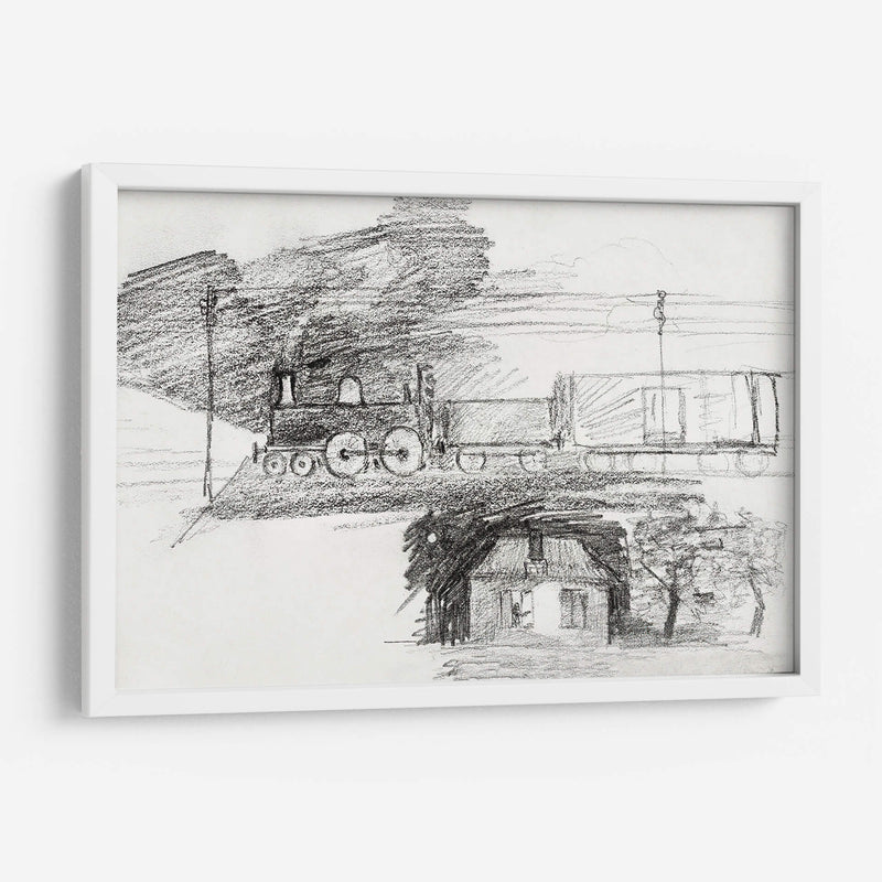 Locomotora de vapor y una casa con chimenea - Julie de Graag | Cuadro decorativo de Canvas Lab