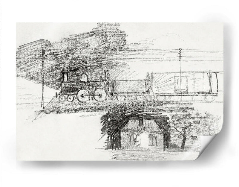 Locomotora de vapor y una casa con chimenea - Julie de Graag | Cuadro decorativo de Canvas Lab