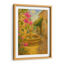 Susurros de romance en el callejón dorado – Pintura impresionista de una fuente de piedra con flores. - Nosion | Cuadro decorativo de Canvas Lab