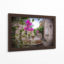 Callejón Mexicano Romántico con Flores y Muros de Piedra – Morelia, Fotografía Callejera Colonial. - Nosion | Cuadro decorativo de Canvas Lab