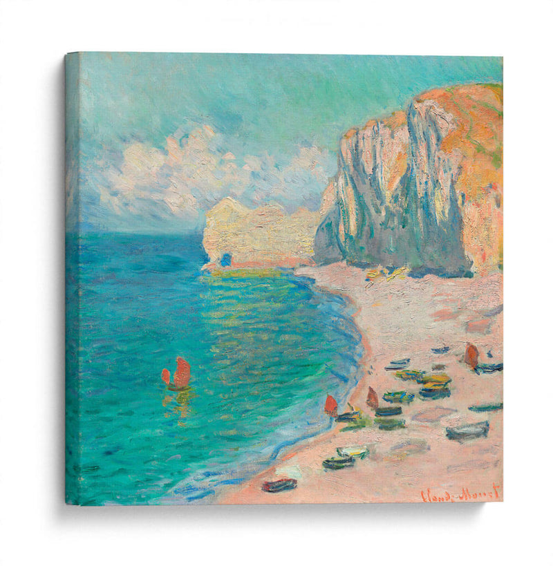 Étretat, la playa y la Falaise d'Amont - Claude O. Monet | Cuadro decorativo de Canvas Lab