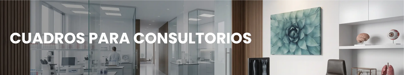 Consultorio moderno y relajante decorado con cuadros de Canvas Lab. Texto: CUADROS PARA CONSULTORIOS Y CLÍNICAS.