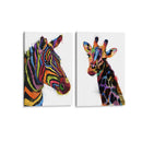Cebra y jirafa coloridas - Set de 2 - Hue Art - Cuadro decorativo | Canvas Lab