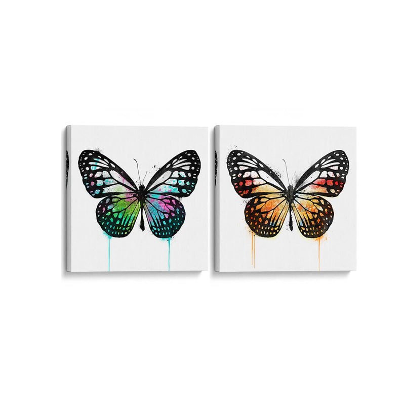 Mariposas verde y naranja - Set de 2 - Hue Art - Cuadro decorativo | Canvas Lab