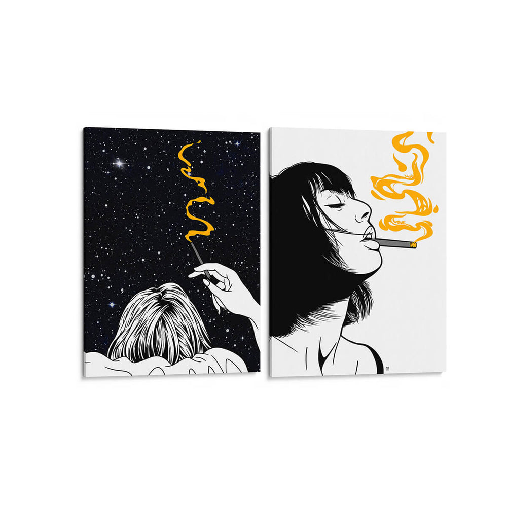 El humo sube en paz - Set de 2 - Line Art - Cuadro decorativo | Canvas Lab