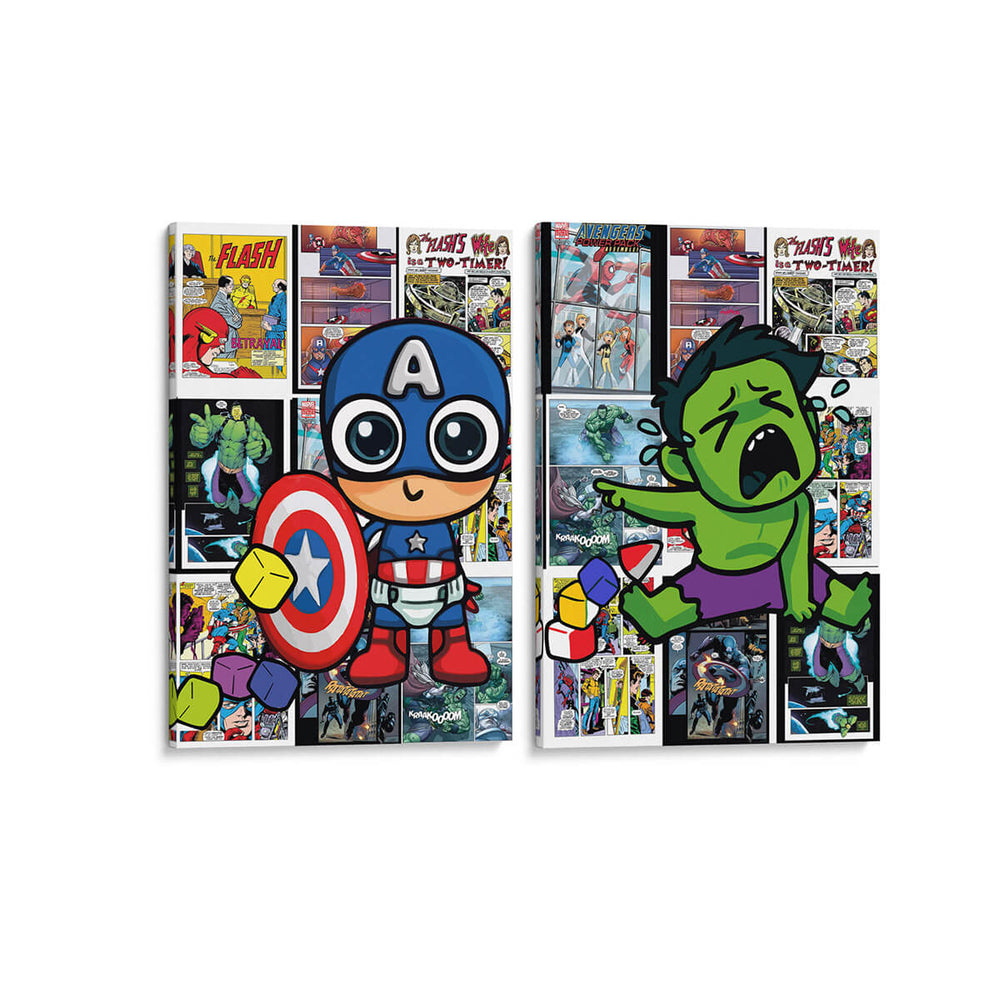 Playdate del Capitán y Hulk - Set de 2 - El Pinta Cuadros - Cuadro decorativo | Canvas Lab