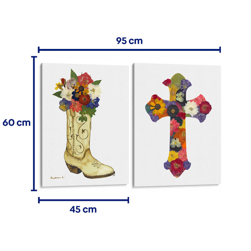 Bota y cruz floreadas - Set de 2 - Designs by Andrea - Cuadro decorativo | Canvas Lab