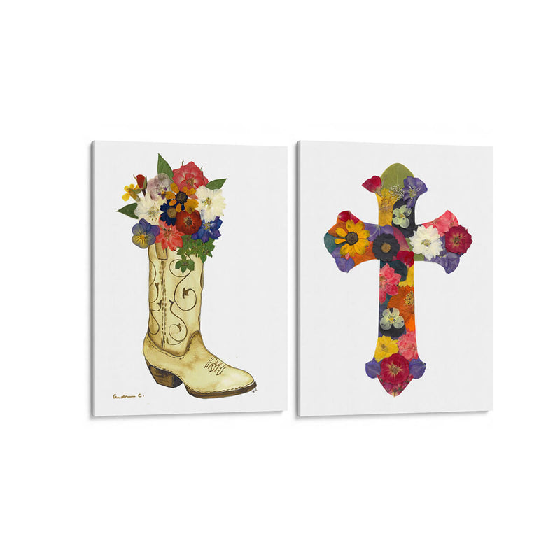 Bota y cruz floreadas - Set de 2 - Designs by Andrea - Cuadro decorativo | Canvas Lab