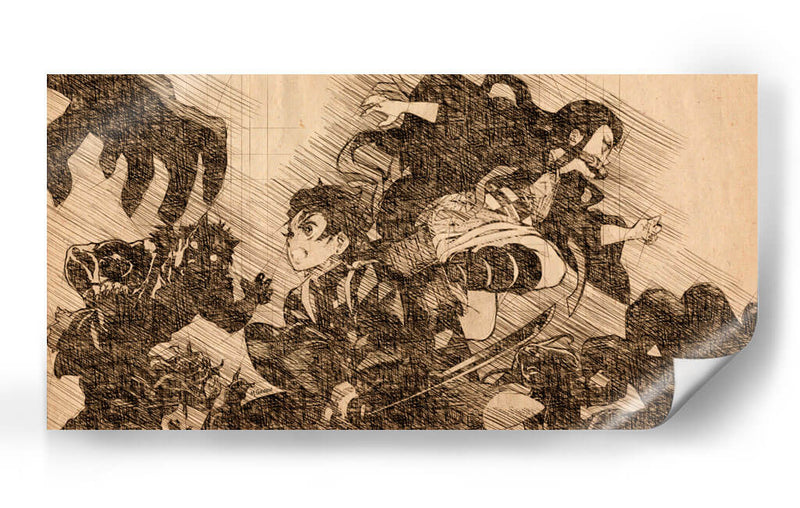 Tanjiro y Nezuko vs. Demonios - DaVinci Style - Marco Green | Cuadro decorativo de Canvas Lab