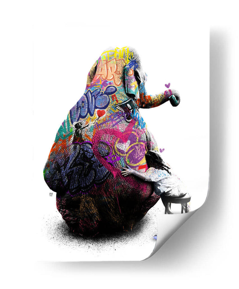 Elefante y Niña Graffiti - David Aste | Cuadro decorativo de Canvas Lab