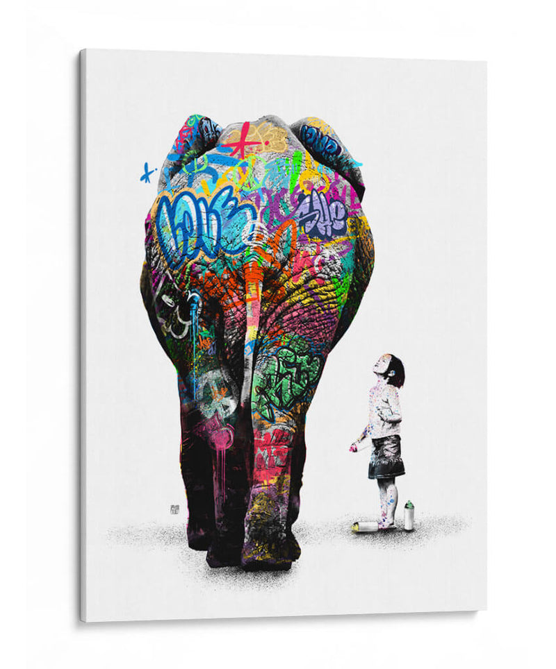 Elefante y Niña Graffiti 02 - David Aste | Cuadro decorativo de Canvas Lab