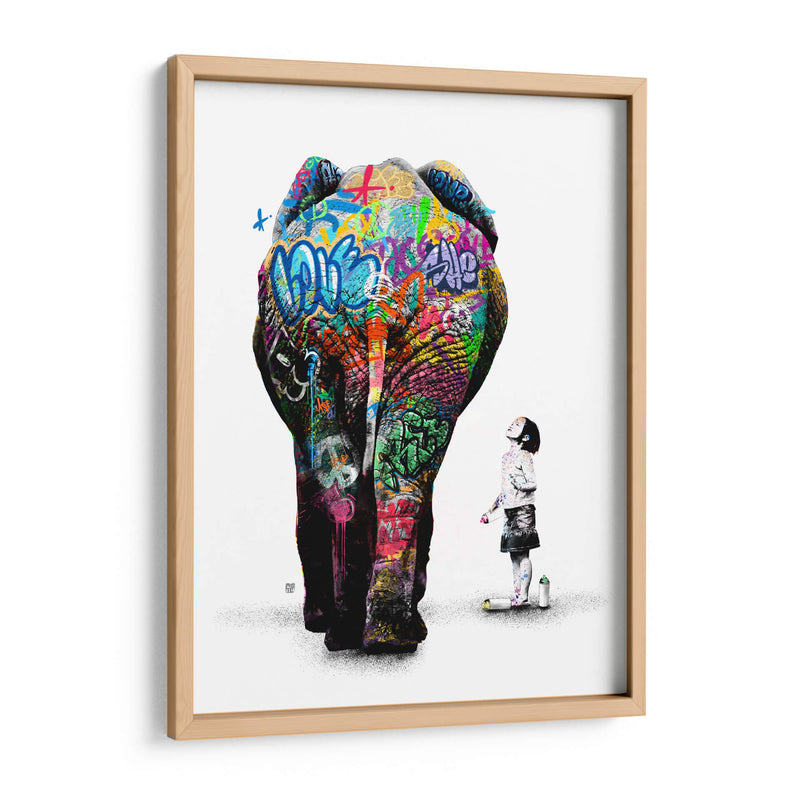 Elefante y Niña Graffiti 02 - David Aste | Cuadro decorativo de Canvas Lab