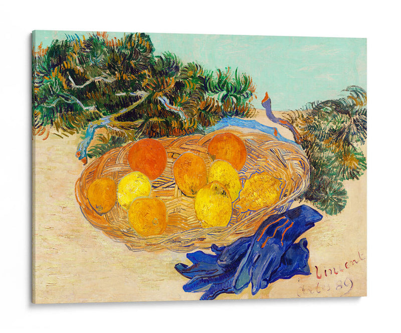 Bodegón de naranjas y limones con guantes azules - Vincent Bardou | Cuadro decorativo de Canvas Lab