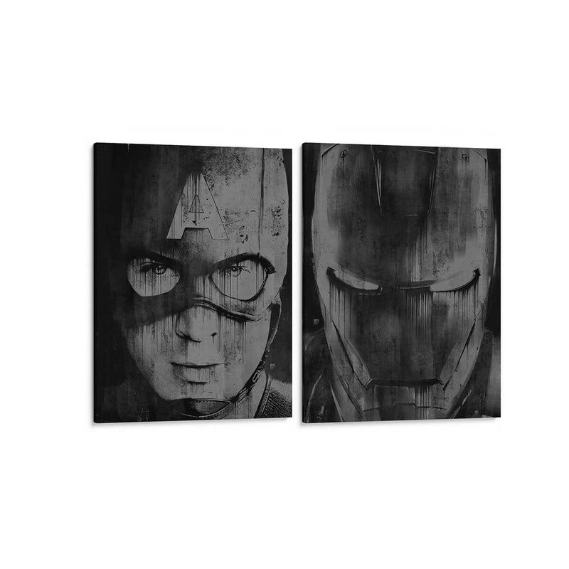 Los rostros de Iron man y el Capitán - Set de 2 - Dry Ink - Cuadro decorativo | Canvas Lab