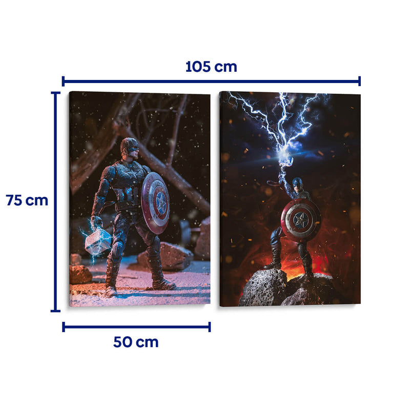 El Capitán en su pelea contra Thor - Set de 2 - Action Geek - Cuadro decorativo | Canvas Lab