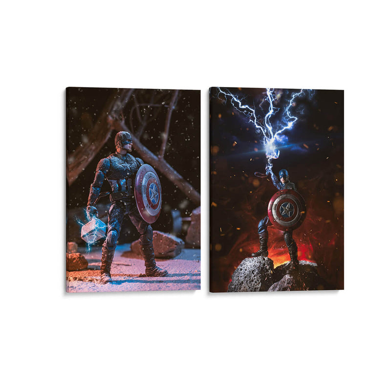 El Capitán en su pelea contra Thor - Set de 2 - Action Geek - Cuadro decorativo | Canvas Lab