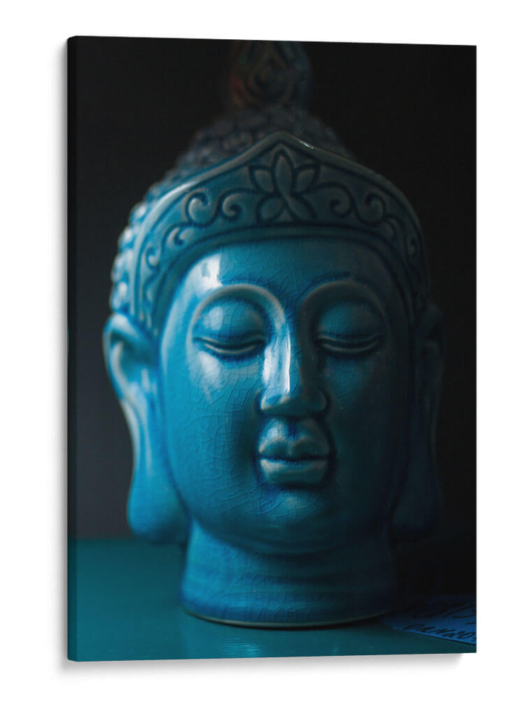 Figura de cabeza de cerámica de Buda azul | Cuadro decorativo de Canvas Lab