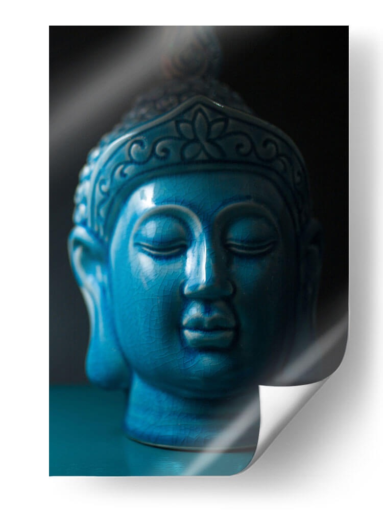 Figura de cabeza de cerámica de Buda azul | Cuadro decorativo de Canvas Lab