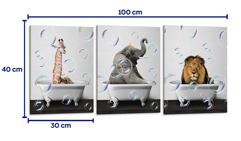 Safari Bath - Set de 3 - Animals Daily - Cuadro decorativo | Canvas Lab