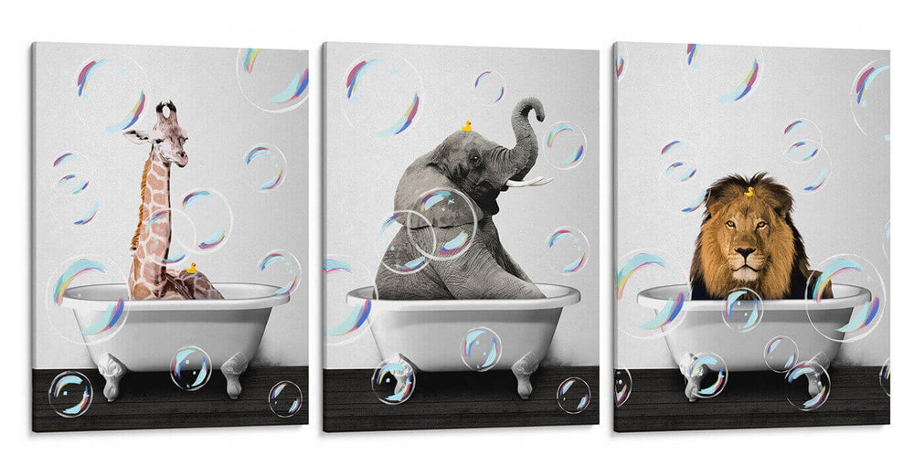 Safari Bath - Set de 3 - Animals Daily - Cuadro decorativo | Canvas Lab
