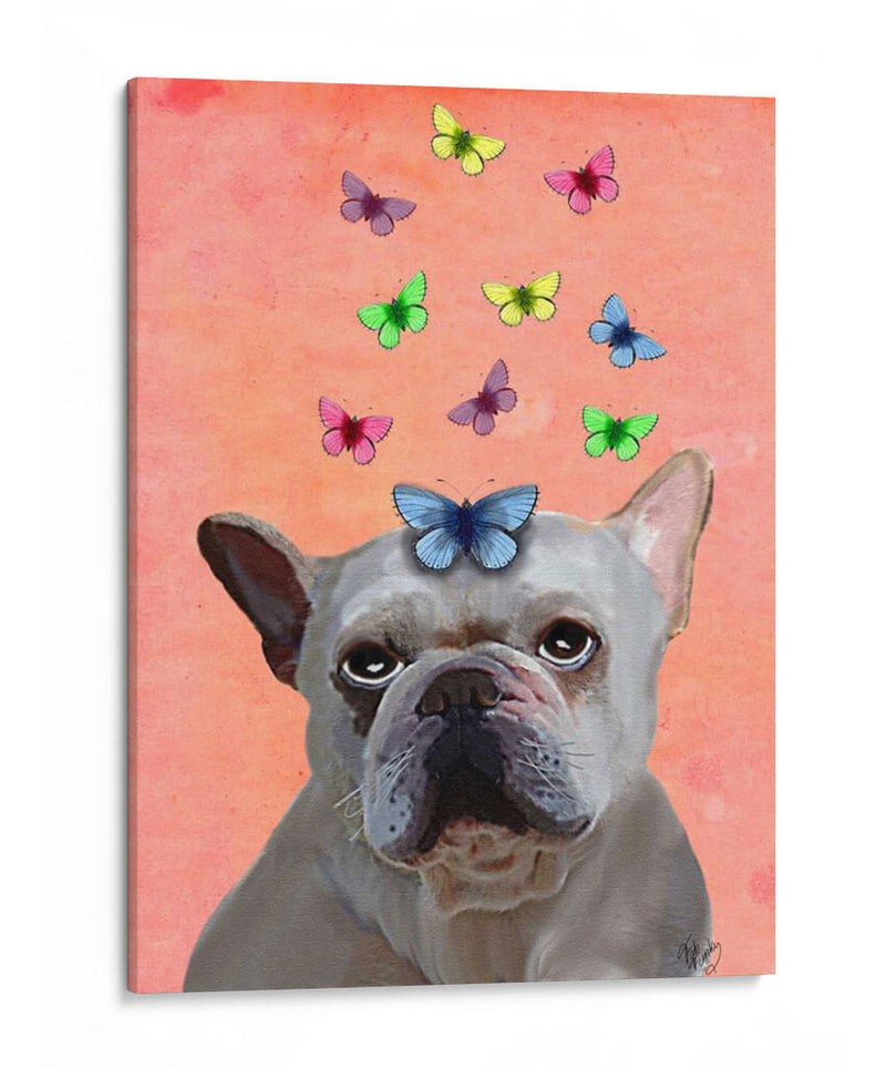 Bulldog Francés Blanco Y Mariposas - Fab Funky | Cuadro decorativo de Canvas Lab