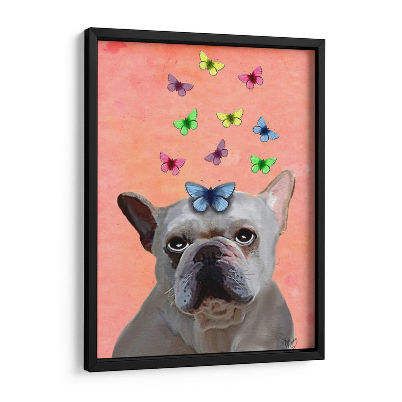 Bulldog Francés Blanco Y Mariposas - Fab Funky | Cuadro decorativo de Canvas Lab