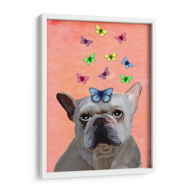 Bulldog Francés Blanco Y Mariposas - Fab Funky | Cuadro decorativo de Canvas Lab