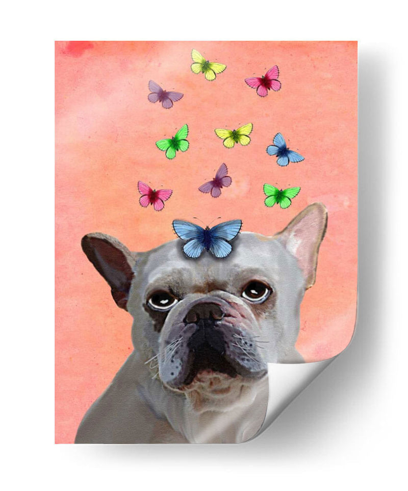 Bulldog Francés Blanco Y Mariposas - Fab Funky | Cuadro decorativo de Canvas Lab