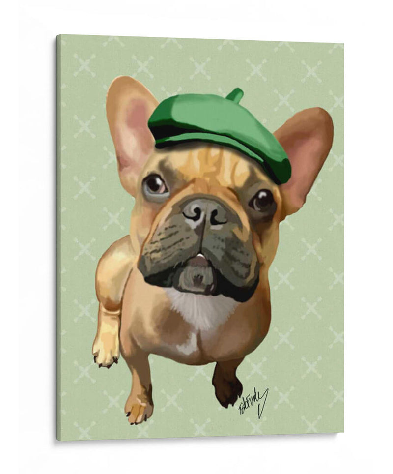 Bulldog Francés Marrón Con Sombrero Verde - Fab Funky | Cuadro decorativo de Canvas Lab