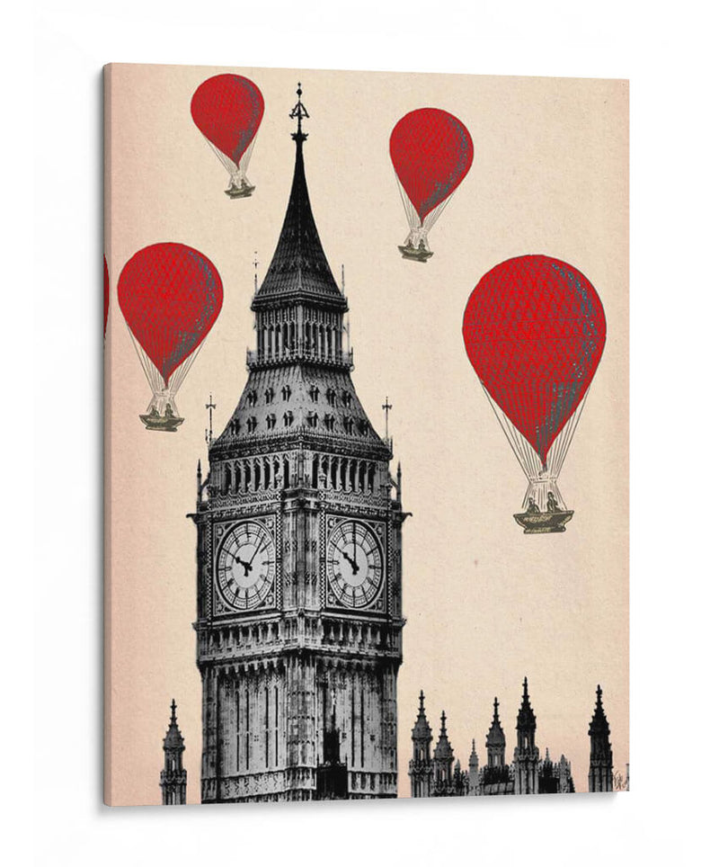 Big Ben Y Globos De Aire Caliente Rojo - Fab Funky | Cuadro decorativo de Canvas Lab