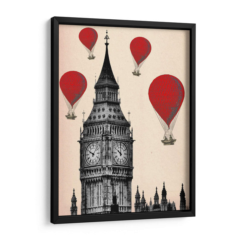 Big Ben Y Globos De Aire Caliente Rojo - Fab Funky | Cuadro decorativo de Canvas Lab