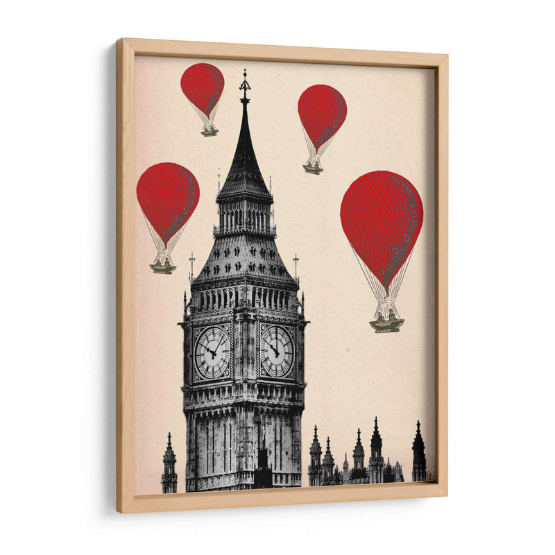 Big Ben Y Globos De Aire Caliente Rojo - Fab Funky | Cuadro decorativo de Canvas Lab