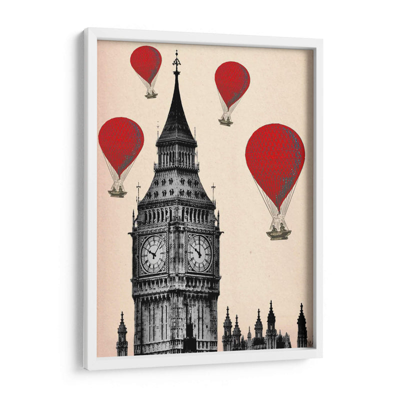 Big Ben Y Globos De Aire Caliente Rojo - Fab Funky | Cuadro decorativo de Canvas Lab