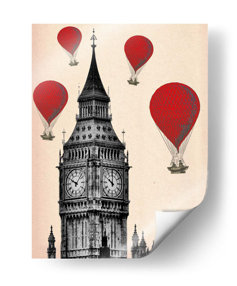 Big Ben Y Globos De Aire Caliente Rojo - Fab Funky | Cuadro decorativo de Canvas Lab