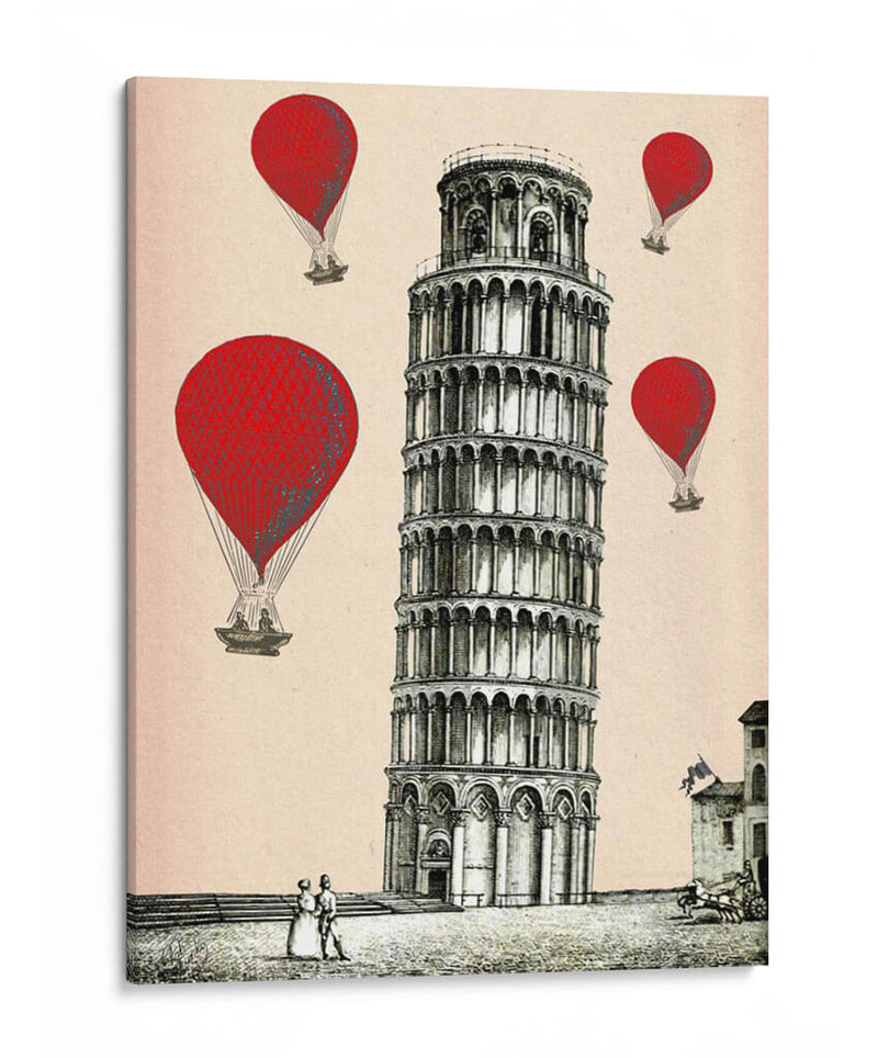 Torre De Pisa Y Globos De Aire Caliente Rojo. - Fab Funky | Cuadro decorativo de Canvas Lab