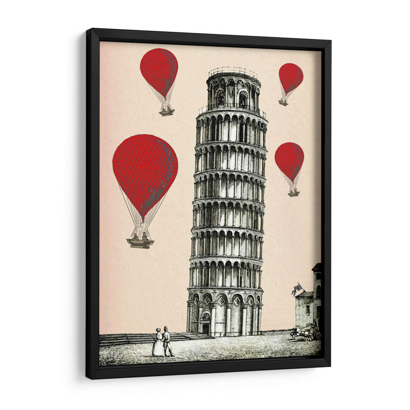 Torre De Pisa Y Globos De Aire Caliente Rojo. - Fab Funky | Cuadro decorativo de Canvas Lab