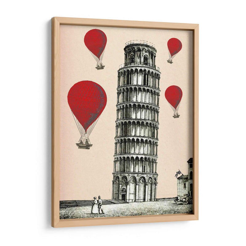 Torre De Pisa Y Globos De Aire Caliente Rojo. - Fab Funky | Cuadro decorativo de Canvas Lab