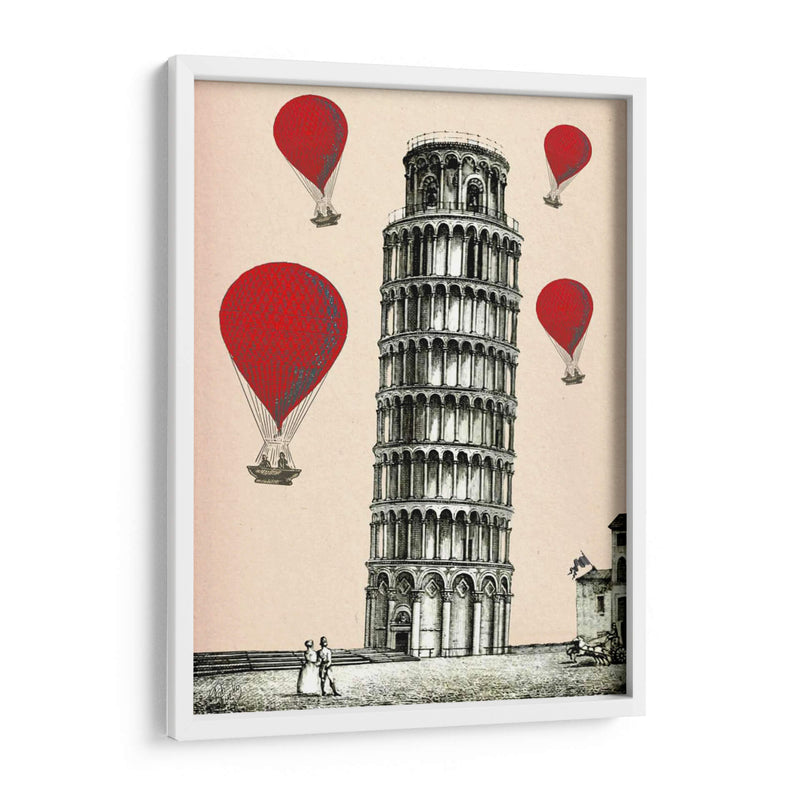 Torre De Pisa Y Globos De Aire Caliente Rojo. - Fab Funky | Cuadro decorativo de Canvas Lab