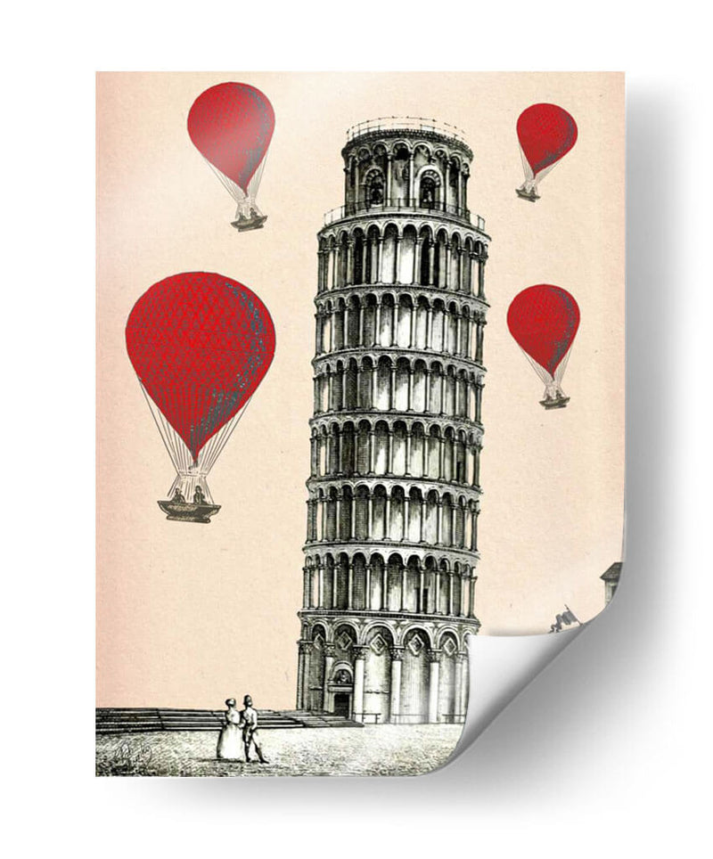 Torre De Pisa Y Globos De Aire Caliente Rojo. - Fab Funky | Cuadro decorativo de Canvas Lab