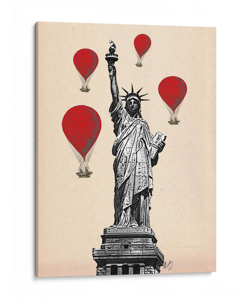 Estatua De La Libertad Y Globos De Aire Caliente Rojo. - Fab Funky | Cuadro decorativo de Canvas Lab